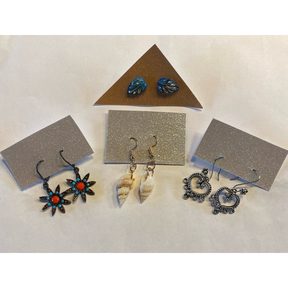 Earrings Bundle Dangle Post Heart Star Shell Boho Eclectic Modern Multiple‎ Pair
